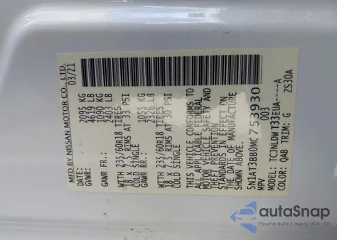 2021 Nissan Rogue Sv Intelligent Awd z USA, uszkodzony, nr VIN 5N1AT3BB0MC753930